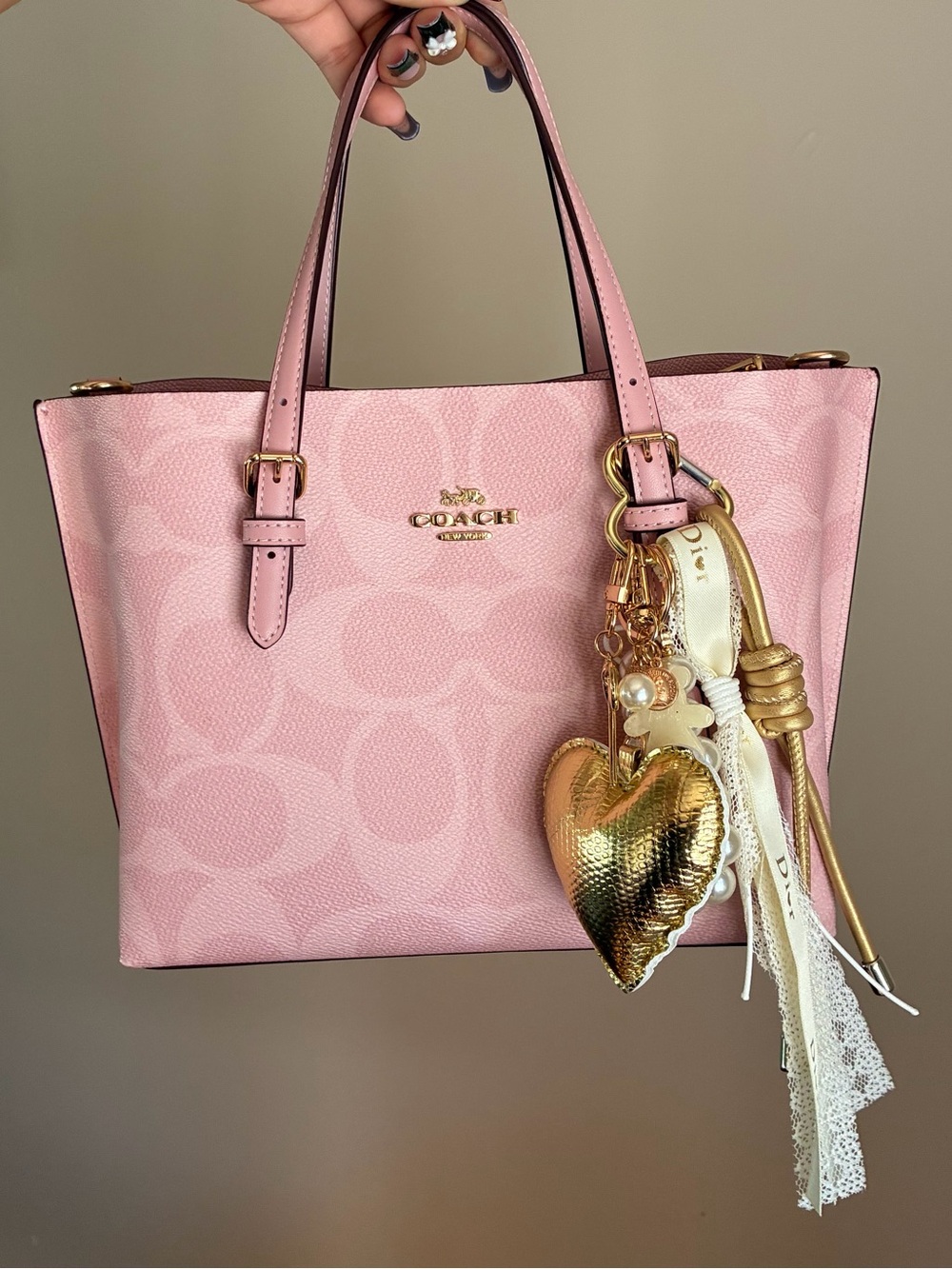 Gold Heart Pearl Charm Keychain Bag Charm
